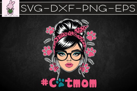 Cat Mom Messy Bun Pink Bow SVG: Graphics for Crafts