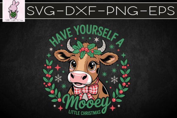Mooey Christmas Festive Cow Holiday SVG Graphics & Crafts