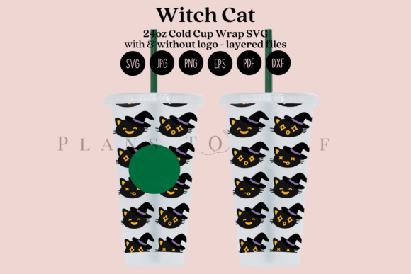 Witch Cat Halloween 24oz Wrap Graphics Crafts